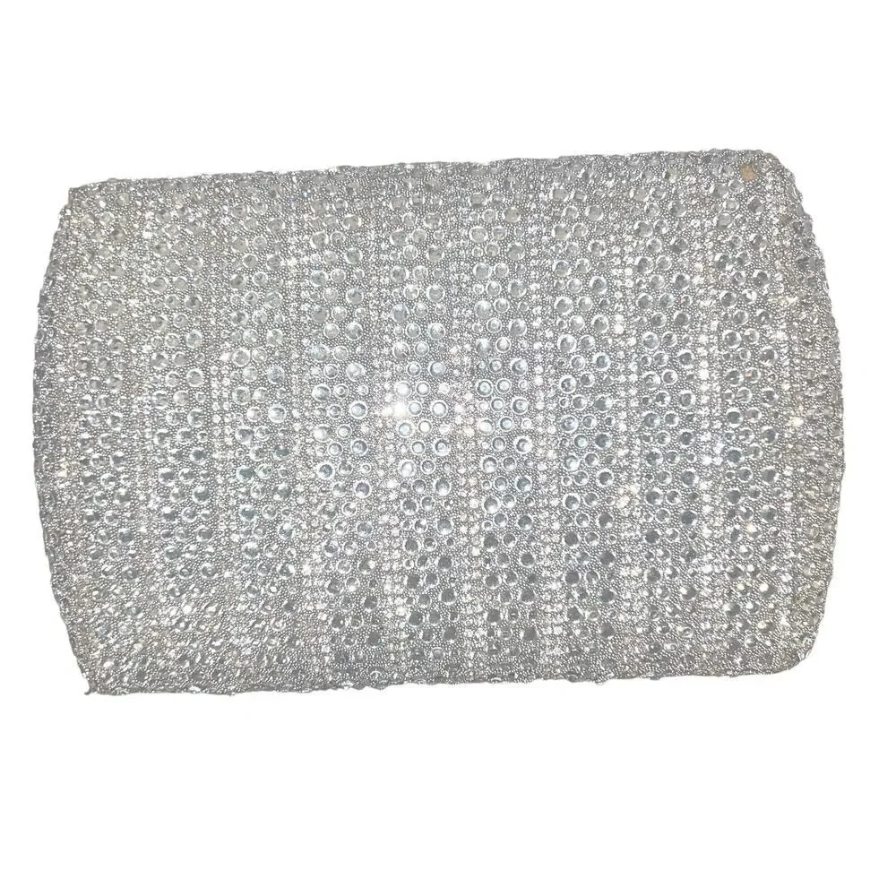 Ranias Collection silver glitter clear rhinestone gold contrast‎ evening clutch
